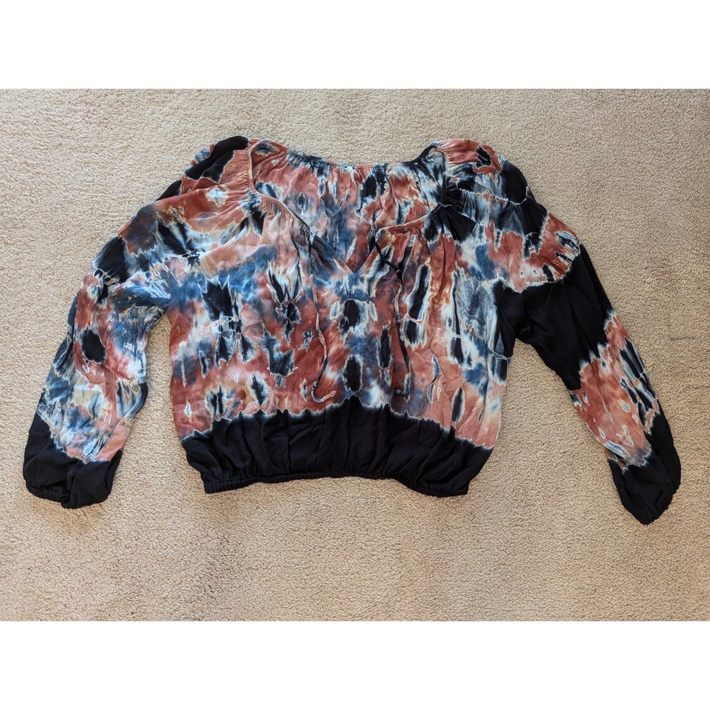 YFB Young Fabulous & Broke Tie-Dye Blouse Relaxed Boho V-Neck Long Sleeve